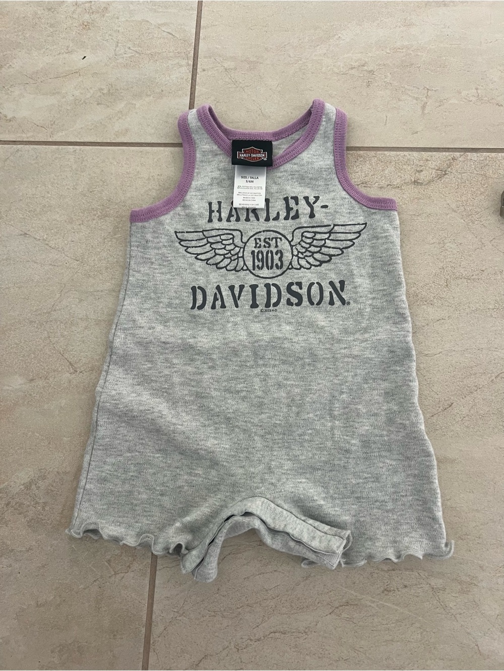 Harley-Davidson Gray and Lavender Infant Bodysuit with Logo 3-6 month